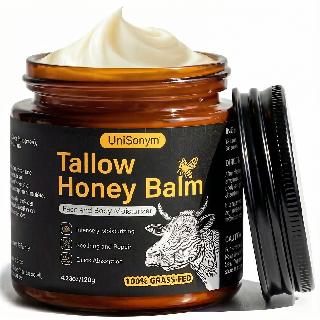 UniSonym Beef Tallow for Skin,Face,Body - Handmade Whipped Tallow Face Moisturizer& Tallow Balm with 100% Grass-Fed Beef Tallow & Raw Honey,Narural Organic Tallow and honey balm for Men&Women,Unscented,4.23OZ