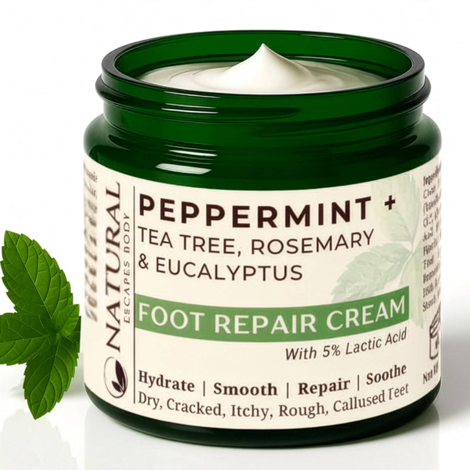 UniSonym Peppermint + Rosemary, Eucalyptus & Tea Tree Foot Cream for Dry Cracked Heels and Feet - Moisturizing Foot Lotion for Cracked Heel Repair - Callus Remover with Lactic Acid (4 oz)